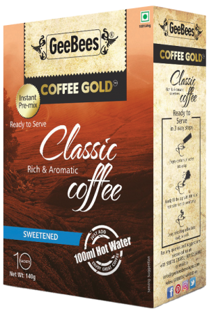 GeeBees Coffee Gold Instant Premix Coffee Sweetened, Box of 10 Sachet