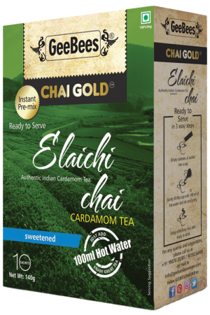 GeeBees Chai Gold Instant Premix Elaichi Tea Sweetened, Box of 10 Sachet