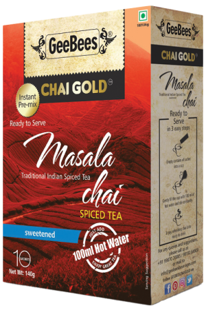 Geebees Chai Gold Instant Premix Masala Tea Sweetened - Box of 10 Sachet