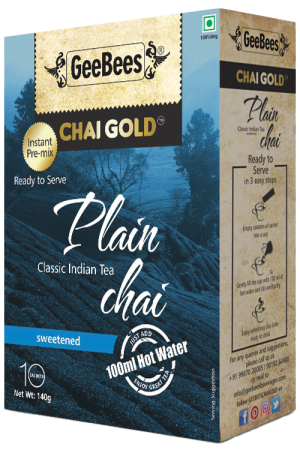 GeeBees Chai Gold Instant Premix Plain Tea Sweetened, Box of 10 Sachet