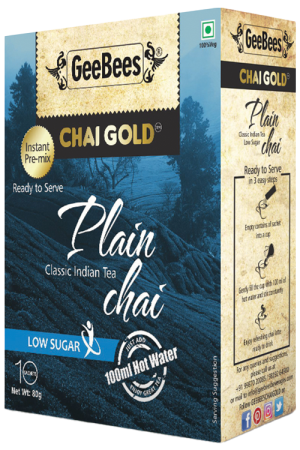 GeeBees Chai Gold Instant Premix Plain Tea Low Sugar, Box of 10 Sachet