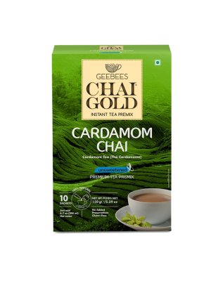 GeeBees Chai Gold Instant Premix Elaichi Tea Low Sugar, Box of 10 Sachet
