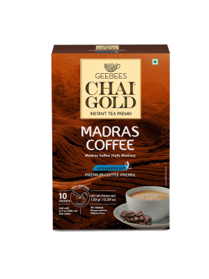 GeeBees Coffee Gold Instant Premix Coffee Low Sugar, Box of 10 Sachet