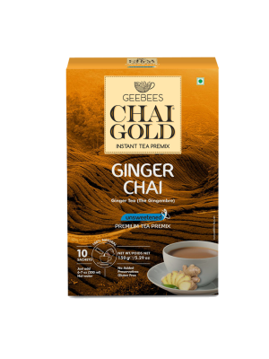GeeBees Chai Gold Instant Premix Ginger Tea Low Sugar, Box of 10 Sachet