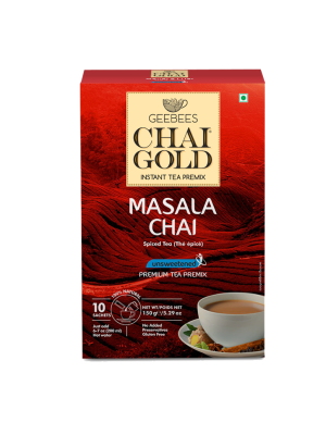 Geebees Chai Gold Instant Premix Masala Tea Low Sugar, Box of 10 Sachet