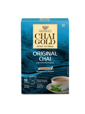 GeeBees Chai Gold Instant Premix Plain Tea Low Sugar, Box of 10 Sachet