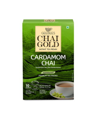 GeeBees Chai Gold Instant Premix Elaichi Tea Sweetened, Box of 10 Sachet