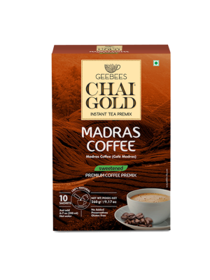 GeeBees Coffee Gold Instant Premix Coffee Sweetened, Box of 10 Sachet