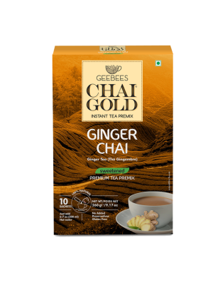 GeeBees Chai Gold Instant Premix Ginger Tea Sweetened, Box of 10 Sachet