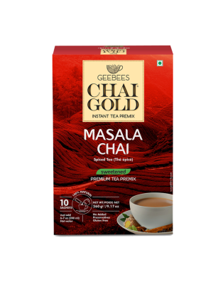 Geebees Chai Gold Instant Premix Masala Tea Sweetened - Box of 10 Sachet