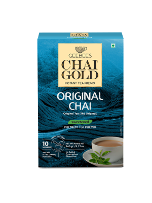 GeeBees Chai Gold Instant Premix Plain Tea Sweetened, Box of 10 Sachet